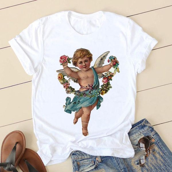 

cupid angel collection print t-shirt women summer cartoon clothes harajuku t shirt women's kawaii fashion cute top, White