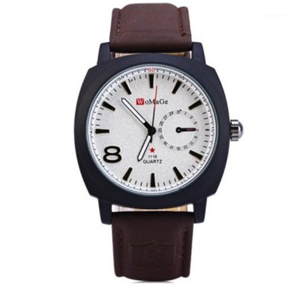 

wristwatches womage men sports watches mens military watch leather quartz horloges mannen reloj hombre relogio masculino, Slivery;brown