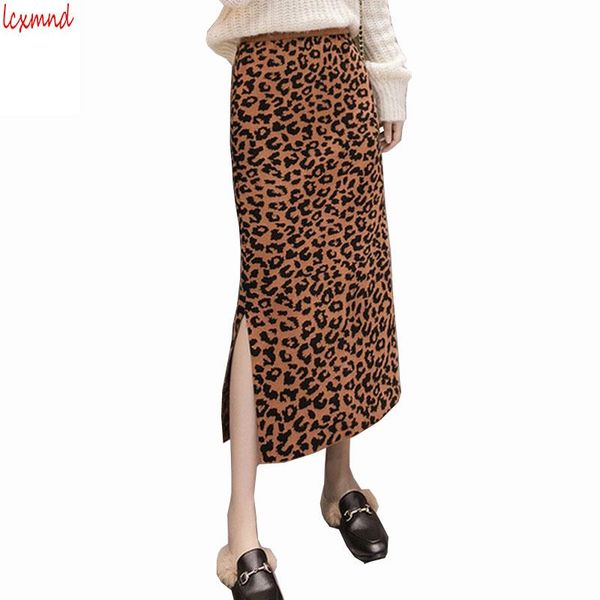 

skirts 2021 autumn & winter thick leopard knit women's skirt loose casual pencil high waist women plus size long saia, Black