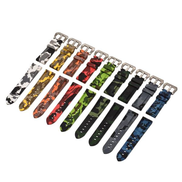 

watch bands eache camouflage silicone watchband 20-24mm black&silver buckle band for pam111 wristwatch accessories, Black;brown