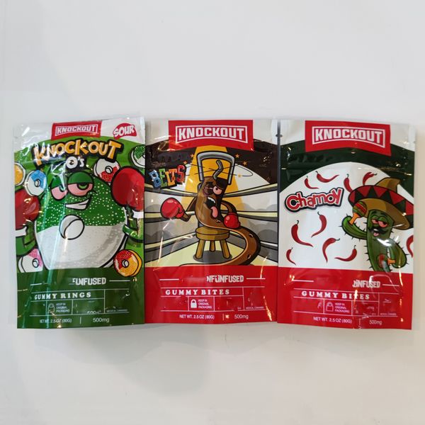 

knockout packing bag mini belts gummy bites sour gummies rings rainbow belt chamoy 500g resealable edibles with clear window zipper lock pac