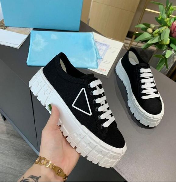 

designer women nylon casual shoes gabardine classic canvas sneakers brand wheel lady stylist trainers fashion platform solid heighten size 3, Black