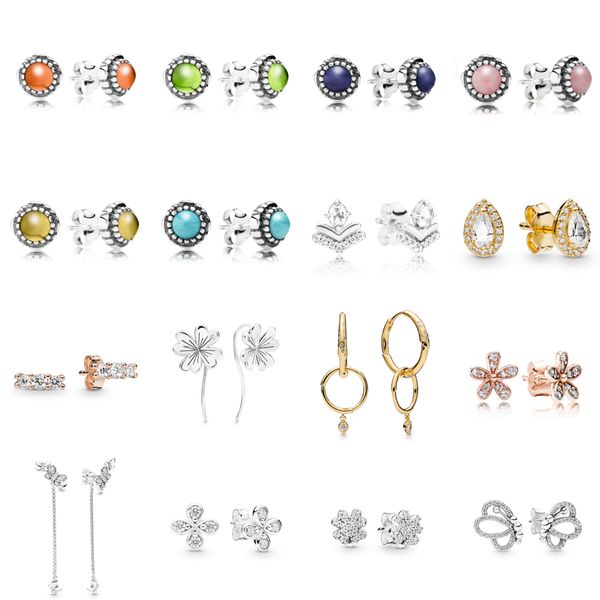 

2021 new 100% 925 sterling silver290543car carnelian july birthstone earrings clear cz studs heart ear charm pandora beads fit original, Golden;silver