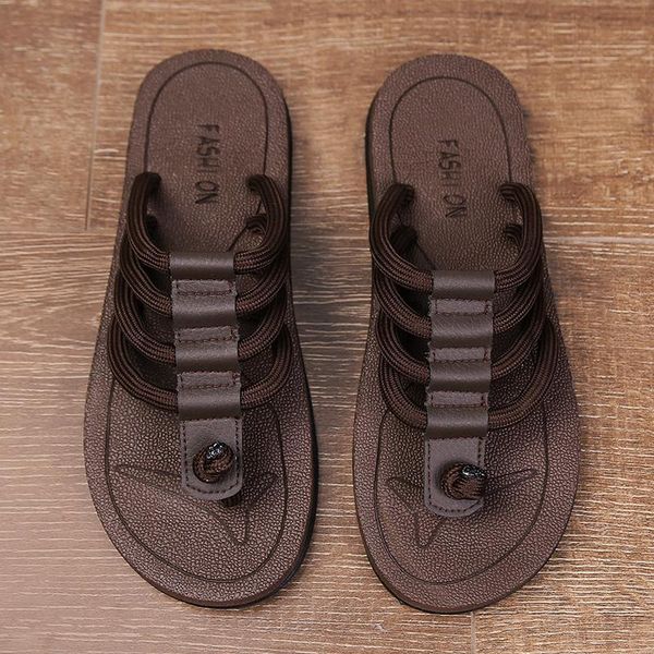 

quality flip flops men slippers designers brand beach summer man sandals nice casual anti travel mens rope handmade male toe, Black