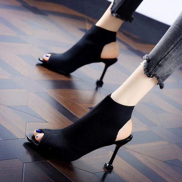 

dress shoes swqzvt 2021 stretch elastic women heels fish mouth open toe pumps fashion red rome summer ladies high heel sandals, Black