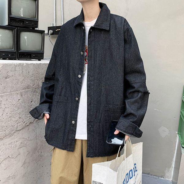 

men's jackets jaqueta retro solta de outono azul, jaqueta masculina harajuku casual mÃºltiplos bolsos, estudante coreana, cor sÃ³lida, 5, Black;brown