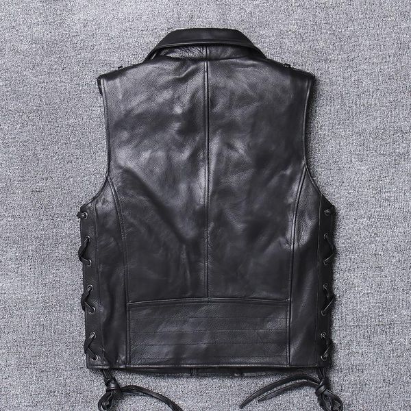 

men's vests 2021 black motorcycle style genuine leather vest men plus size 3xl real natural cowhide slim fit short spring biker's, Black;white