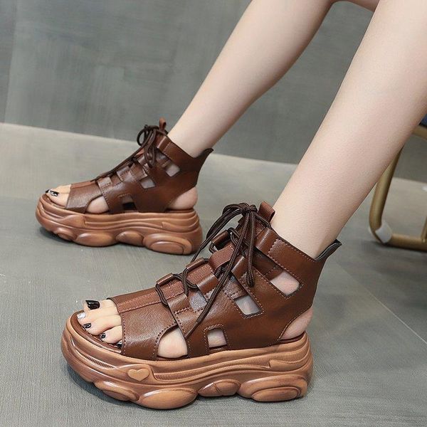 

sandals 2021 summer women leather fashion designers thick peep toe shoes woman beach gladiator sandal ladies platform high, Black