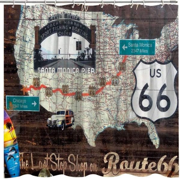

historic us map and route 66 fabric bathroom curtain sets shower curtains