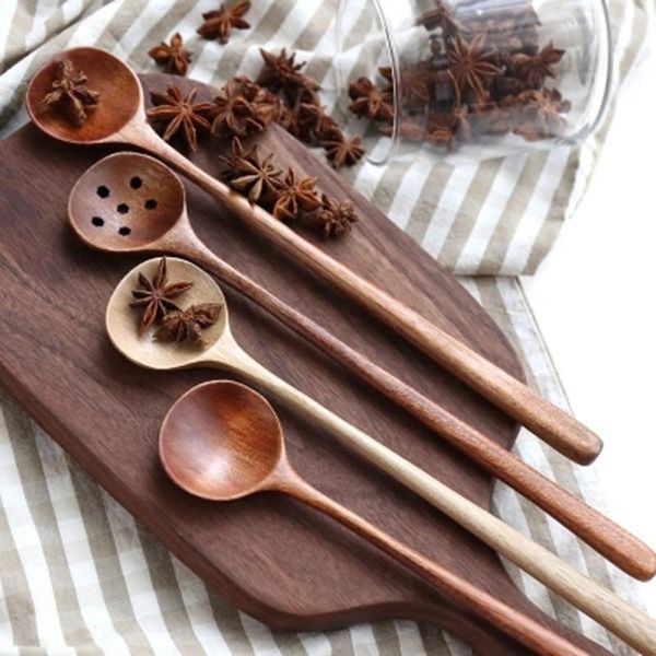 

spoons durable japanese style solid wood soup spoon practical pot long handle stir cooking utensil tableware for kitchen