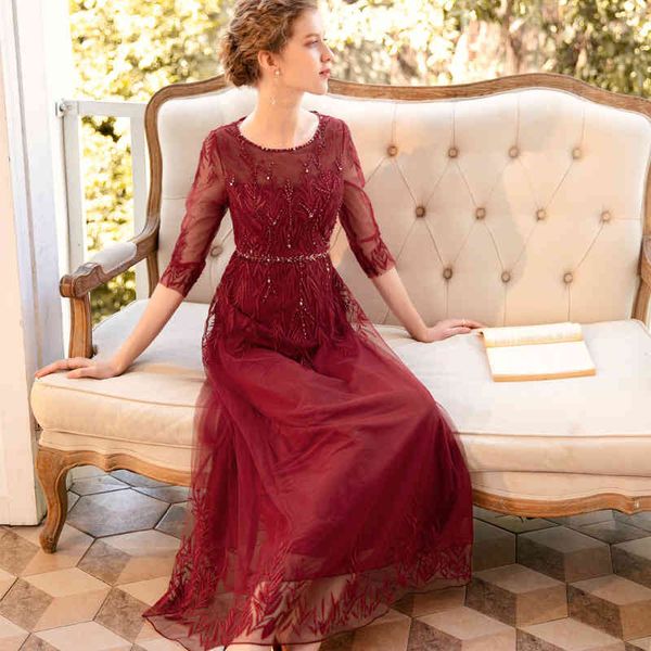 

casual dresses zhili annual meeting dress long autumn high-end mesh embroidery nail bead waist ifgq, Black;gray