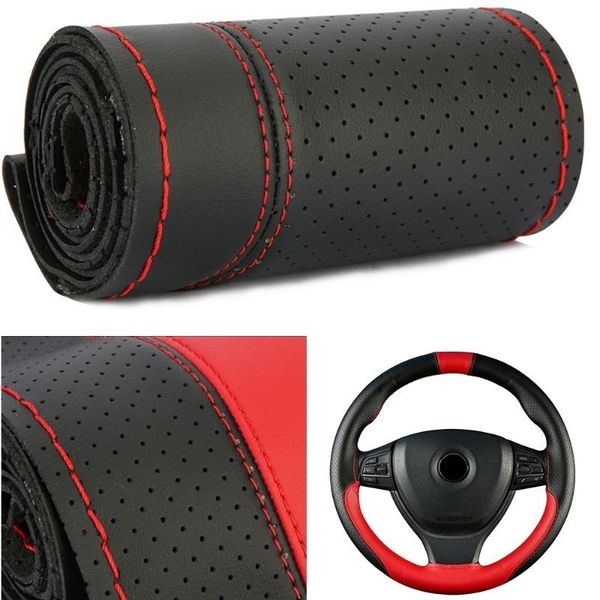 

steering wheel covers 15inch durable in use microfiber leather red/black sport style braid cover car accessories