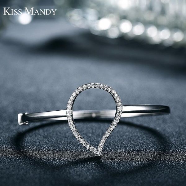 

link, chain kiss mandy women bangle bracelet silver color heart shape with micro paved cubic zircon for female lb48, Black