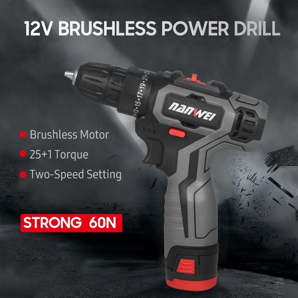 

professiona electric drills 12v cordless drill brushless screwdriver mini power 25+1 torque hammer