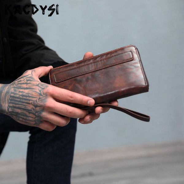 

wallets real leather designer handmade men wrinkle soft male wallet card holder vintage long clutch purse wristlets, Red;black