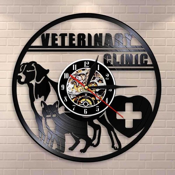 Veterinärklinik, Tierarzt-Wanduhr, Hunde- und Katzenpflege, Veterinärkrankenhaus, Vinyl-Schallplatten-Wanduhr, Tierliebhaber, Tierarzt-Geschenke 210930