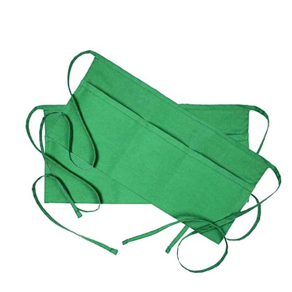 

aprons 2pcs women men solid lightweight large size 3 pockets kitchen restaurant polyester service breathable easy clean waist apron