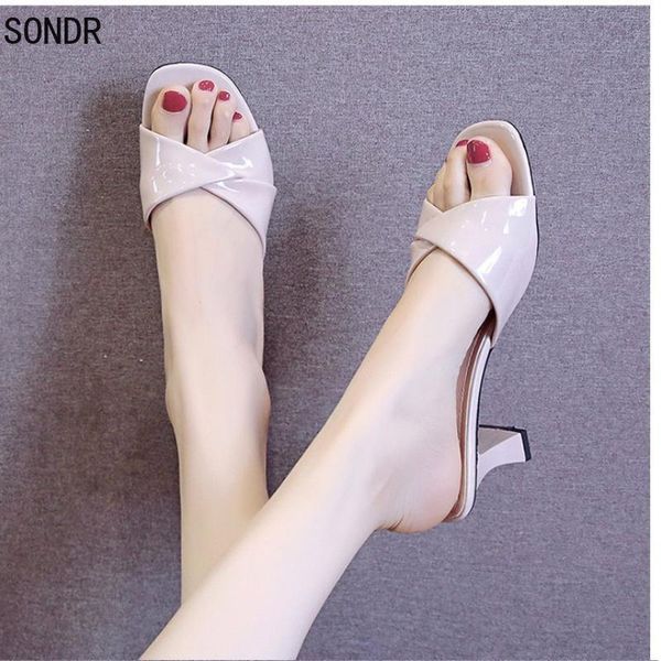 

slippers 2021 shoes ladies' square heel luxury slides slipers women low block designer soft rubber casual for, Black