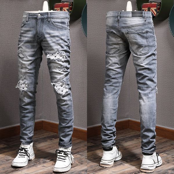 Herren-Biker-Jeans mit Übergröße 38, Damage Distressed, Fading, Destroyed-Loch, Denim, männlich, 1 ADCY