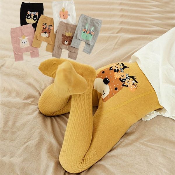 Cute Animal Newborn Baby Primavera Autunno Nuovo cartone animato Collant stretto Cotone lavorato a maglia Ragazzi delle ragazze Pantaloni di cotone morbido Collant 210413