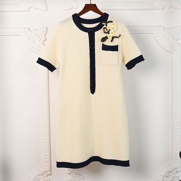 

casual dresses france elegant floral style wool knitted or crocheted high-quality female short sleeve ed c740, Black;gray