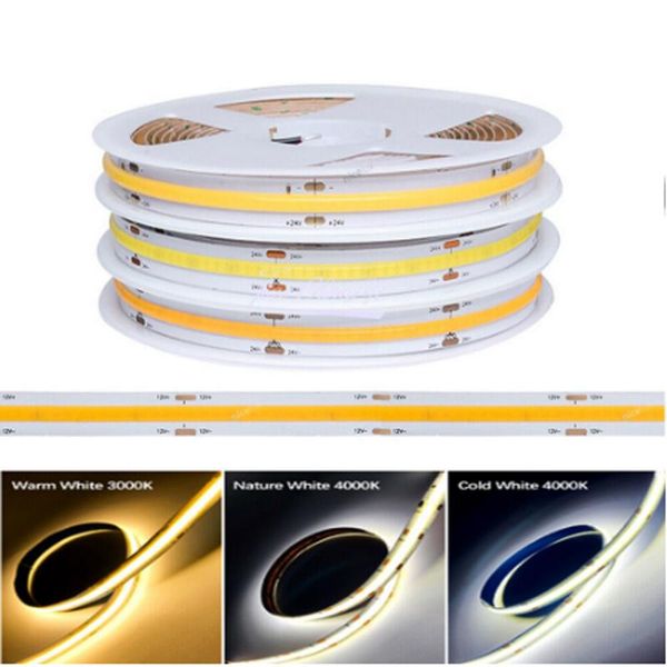 

strips high density cob/fob led flexible strip light 14w/m ra80 white/nature white/warm white lighting ip65 waterproof dc12v dc24v