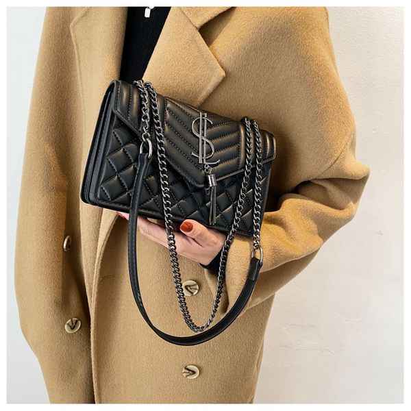 

2022 fashion new rhombus embroidery thread chain bags temperament one shoulder messenger small square bag handbags