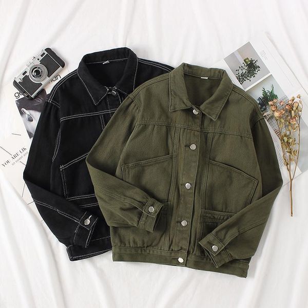 

womens jeans denim jacket spring autumn korean casual loose jackets female long sleeve coats women's basic coats1, Black;brown