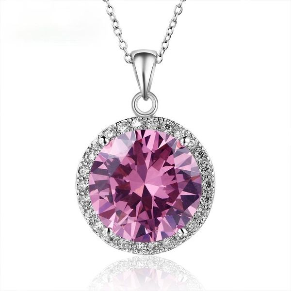 

pendant necklaces romantic sweet pendants with 15mm pink zircon fashion jewelry for women party anniversary daily life chain wholesale, Silver