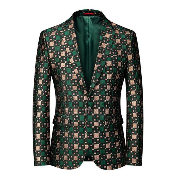 

men's suits & blazers autumn cool plaid jacquard single button small suit men 's korean -style casual large size green coat fashio, White;black
