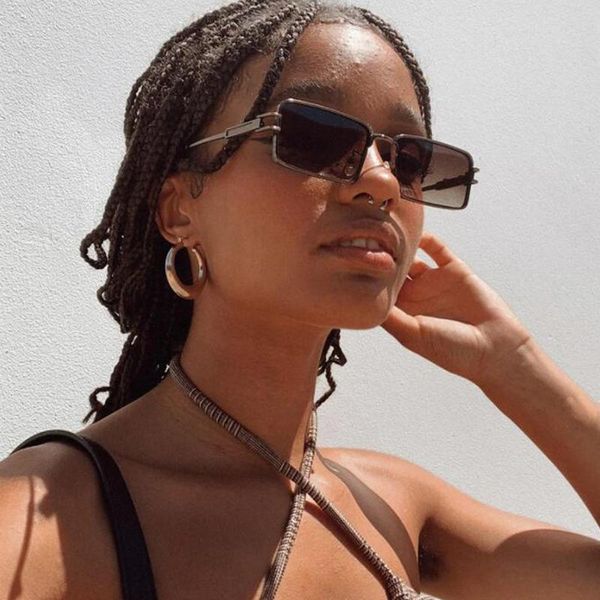 

sunglasses brand designer retro rectangle womens fashion vintage metal gradient sun glasses shades uv400 brown square eyewear, White;black