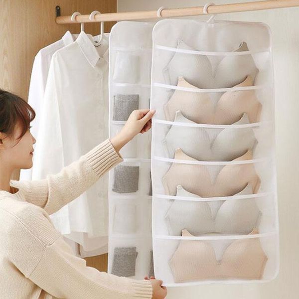 

storage bags nordic double-sided hanging bag folding clothing clear socks bra underwear rack hanger home organizer