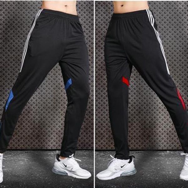 

the four seasons casual sports pants zipper loose large size men's running football fitness training feet, Black;blue