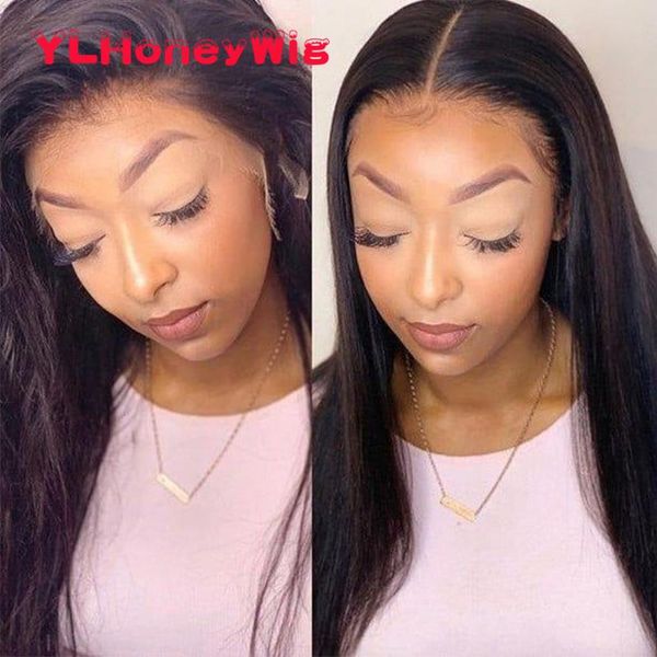 

lace wigs hd frontal medium brown human hair for black women 30 inch brazilian bob 13x4 bone straight front wig, Black;brown