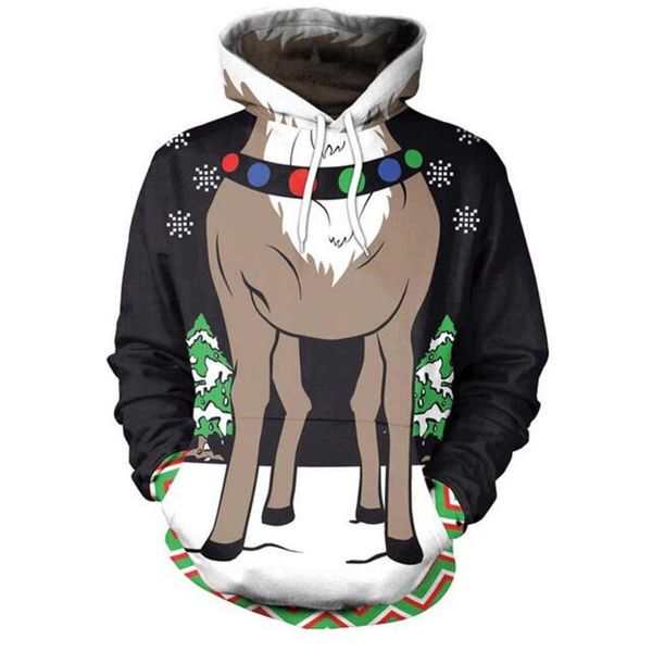 

gym clothing christmas sweatshirt couple lovers clothes fashion 3d printing reindeer hooded sweater for autumn and winter, White;black