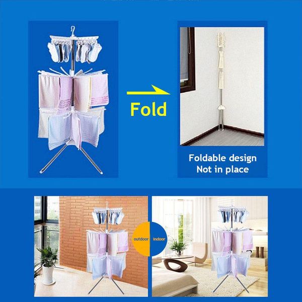 

laundry bags drying rack hanger shelf ornament convenient rotatable 3 layer stainless steel white/pink clothes household home supply device