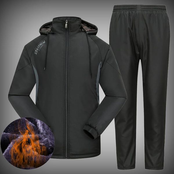 

men's tracksuits boutique 2021 plush middle aged and elderly sportswear suit large size father's cotton padded jacket two piece, Gray