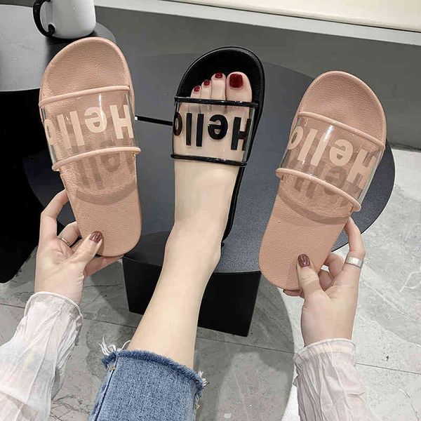 

slippers women's wear fashionable letters outside in summer and autumn. female students' flat bottom one word cool home bathroom