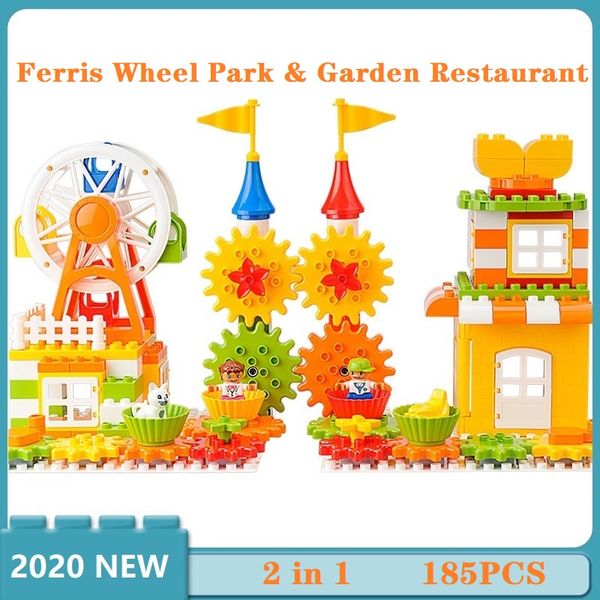 

gear block set ferris wheel park compatible brands blocks house garden restaurant building brick diy 3d family model kids gift