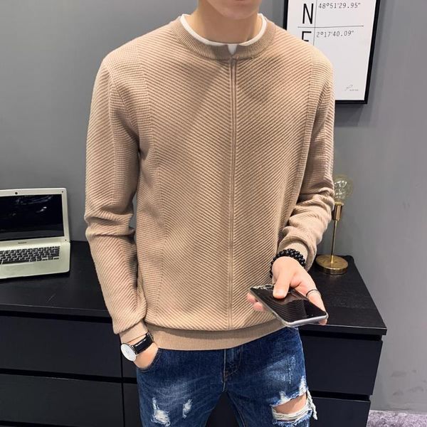 

men's sweaters south korea autumn sweater personality fake two slim round neck t-shirt fashion brand, White;black