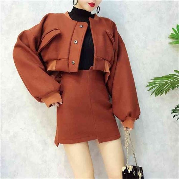 

bat sleeve woolen short loose autumn spring jacket with skirt women high waist irregular streetwear coat female cloak tunic, Black