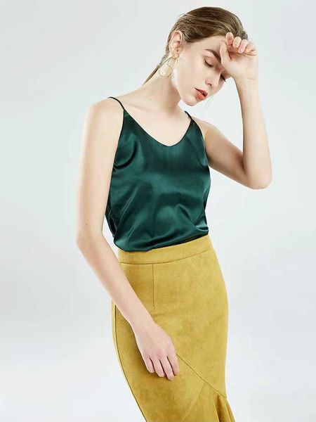 

women's tanks & camis ice silk spaghetti strap deep v neck dark green matte satin basic camisole beach sun backless tank base, White