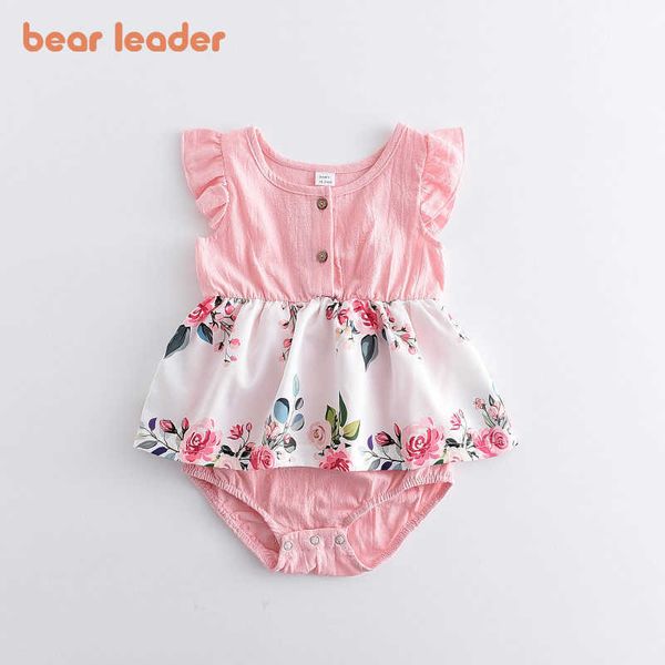 

bear leader summer girls jumpsuit fashion toddler baby floral clothes born sweet rompers bebe ruffles cute clothing 210708, Blue