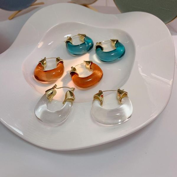 

hoop & huggie french retro hong kong style resin earrings 2021 trendy summer temperament niche design ear jewelry for woman female dangler, Golden;silver