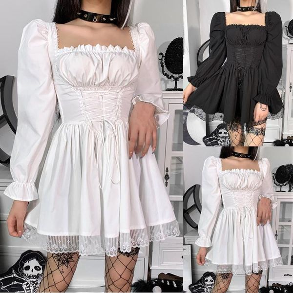 

casual dresses long sleeve shirt dress female square neck white mini women short chic ruffle autumn 2021 vestidos, Black;gray