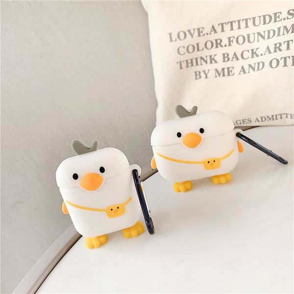 Caso de silicone dos desenhos animados para Apple Airpods Pro 1/2/3 sem fio Bluetooth Casos Cute Duck Protector Protetor Pacote Protetor Anti-gota com gancho DHL