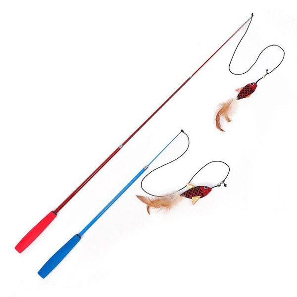 

cat toy wand retractable plush fish feather kitten playing teaser toys for cats pet product supplies random color