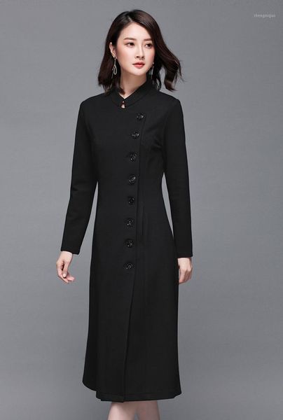 

women's wool & blends winter woolen coat slim commute, Black