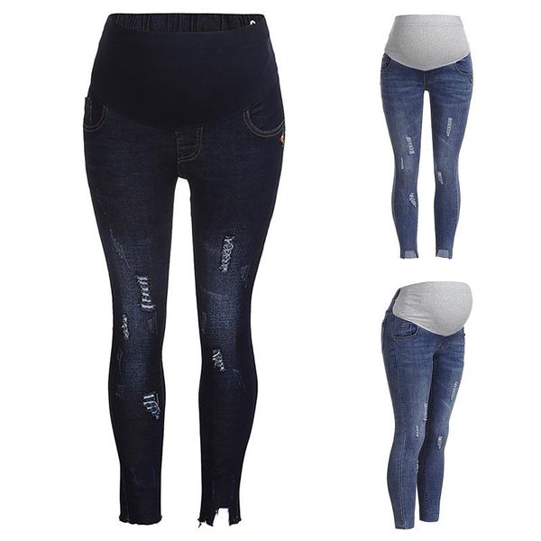 

maternity bottoms women pregnancy clothes solid color hole high jeans flares ankle fashion for pregnant pants trouser, White