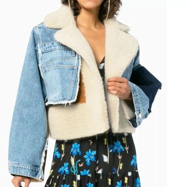 

women's jackets 2021 autumn denim jacket women hit color long sleeve patchwork pocket irregular coats female korean style fashion jeans, Black;brown